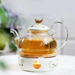 Elegantes Teeservice aus Porzellan mit Kerzenwärmer aus Glas – das perfekte Geschenk für Teeliebhaber