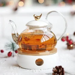 Elegantes Teeservice aus Porzellan mit Kerzenwärmer aus Glas – das perfekte Geschenk für Teeliebhaber