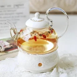 Elegantes Teeservice aus Porzellan mit Kerzenwärmer aus Glas – das perfekte Geschenk für Teeliebhaber