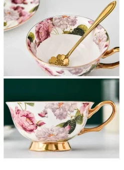 Elegantes Teetassen-Set aus Bone China – Schwarzes Kaffeegeschirr mit Untertasse und Löffel