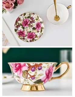 Elegantes Teetassen-Set aus Bone China – Schwarzes Kaffeegeschirr mit Untertasse und Löffel