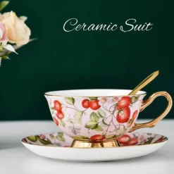 Elegantes Teetassen-Set aus Bone China – Schwarzes Kaffeegeschirr mit Untertasse und Löffel