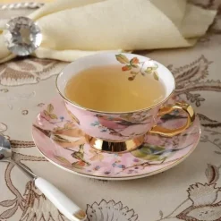 Elegantes Teetassen-Set mit Vogelmotiv – 200 ml Porzellantasse mit Untertasse und Löffel