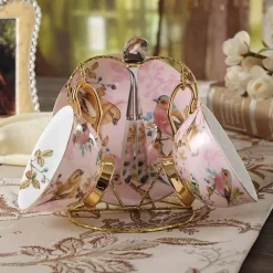 Elegantes Teetassen-Set mit Vogelmotiv – 200 ml Porzellantasse mit Untertasse und Löffel