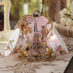 Elegantes Teetassen-Set mit Vogelmotiv – 200 ml Porzellantasse mit Untertasse und Löffel