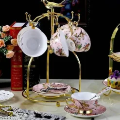 Elegantes Teetassen-Set mit Vogelmotiv – 200 ml Porzellantasse mit Untertasse und Löffel