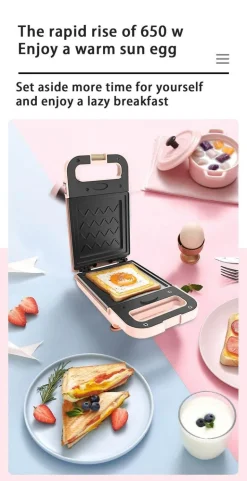 Elektrischer Sandwichtoaster, Waffeleisen – 2-in-1-Frühstücksmaschine