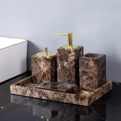 Emperador Dark Marble Bathroom Collection Sleek Luxury for Modern Spaces