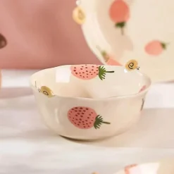 Erdbeer-Nudelschüssel aus Keramik – 20,3 cm, hübsches, verbrühungshemmendes, süßes Design
