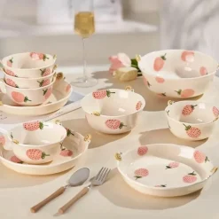 Erdbeer-Nudelschüssel aus Keramik – 20,3 cm, hübsches, verbrühungshemmendes, süßes Design