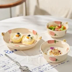 Erdbeer-Nudelschüssel aus Keramik – 20,3 cm, hübsches, verbrühungshemmendes, süßes Design