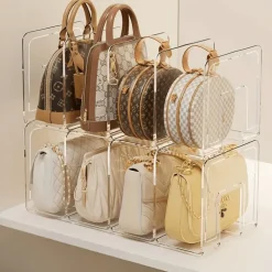 2er-Packung durchsichtiger Handtaschen-Organizer aus Acryl – Schrankteiler mit 4 Fächern