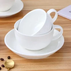 Espressotassen-Set mit Untertasse aus weißem Porzellan – Kaffeetassen aus Keramik