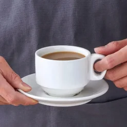 Espressotassen-Set mit Untertasse aus weißem Porzellan – Kaffeetassen aus Keramik