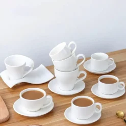 Espressotassen-Set mit Untertasse aus weißem Porzellan – Kaffeetassen aus Keramik