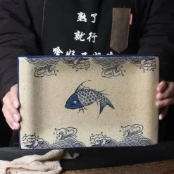 Essteller-Set mit japanischem Fischdruck – einzigartiges Keramikgeschirr