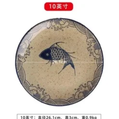 Essteller-Set mit japanischem Fischdruck – einzigartiges Keramikgeschirr