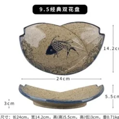 Essteller-Set mit japanischem Fischdruck – einzigartiges Keramikgeschirr