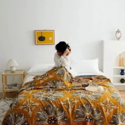 Ethnische Baumwolldecke & Überwurf – Boho Floral Gauze Sommerdecke