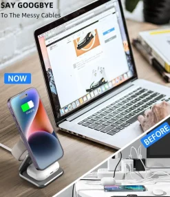 Faltbarer kabelloser 3-in-1-Ladeständer – magnetische intelligente Ladestation