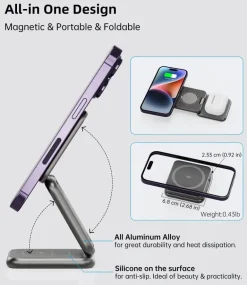 Faltbarer kabelloser 3-in-1-Ladeständer – magnetische intelligente Ladestation