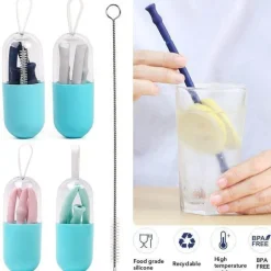 Faltbarer Silikon-Strohhalm – wiederverwendbarer, umweltfreundlicher Trinkhalm