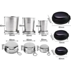 Faltbarer tragbarer Campingbecher aus Edelstahl mit Schlüsselanhänger