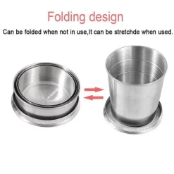 Faltbarer tragbarer Campingbecher aus Edelstahl mit Schlüsselanhänger