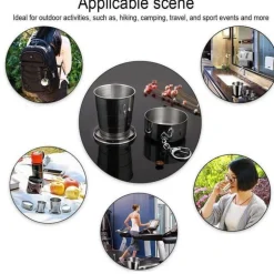 Faltbarer tragbarer Campingbecher aus Edelstahl mit Schlüsselanhänger