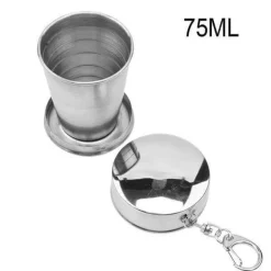 Faltbarer tragbarer Campingbecher aus Edelstahl mit Schlüsselanhänger