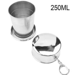 Faltbarer tragbarer Campingbecher aus Edelstahl mit Schlüsselanhänger