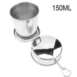 Faltbarer tragbarer Campingbecher aus Edelstahl mit Schlüsselanhänger