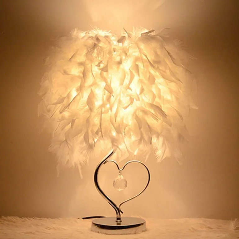 Feather Crystal Table Lamp - Elegant Home Lighting Decor