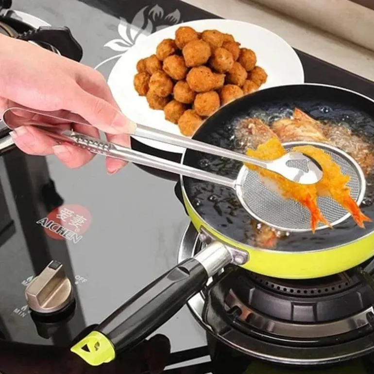 Filterlöffelzange aus Edelstahl – Küchenhelfer zum Braten und Grillen