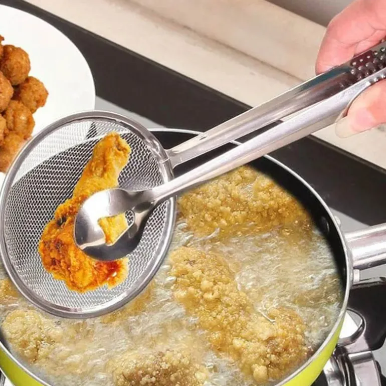 Filterlöffelzange aus Edelstahl – Küchenhelfer zum Braten und Grillen
