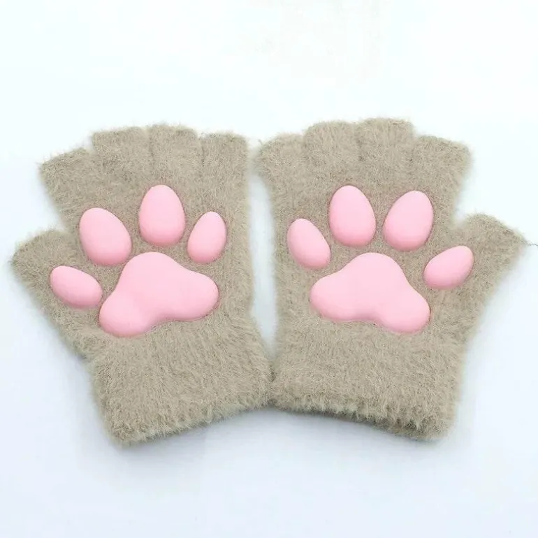 Fingerlose Handschuhe mit 3D-Katzenpfoten – weiches, pelziges Katzenzubehör