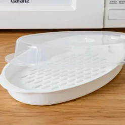 Fischdampfer-Set für die Mikrowelle – runder Dampfgarer aus Kunststoff mit Deckel für gesundes Kochen