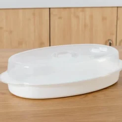 Fischdampfer-Set für die Mikrowelle – runder Dampfgarer aus Kunststoff mit Deckel für gesundes Kochen