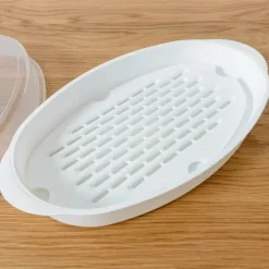 Fischdampfer-Set für die Mikrowelle – runder Dampfgarer aus Kunststoff mit Deckel für gesundes Kochen