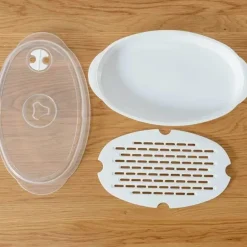 Fischdampfer-Set für die Mikrowelle – runder Dampfgarer aus Kunststoff mit Deckel für gesundes Kochen
