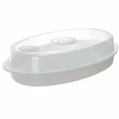 Fischdampfer-Set für die Mikrowelle – runder Dampfgarer aus Kunststoff mit Deckel für gesundes Kochen