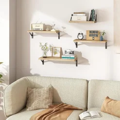 Floating Shelves for Wall – Wall-Mounted Wooden Bookshelves for Living Room