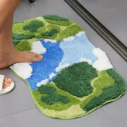 Flocked Moss Bath Rug - Soft Green Bathroom Mat