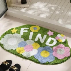 Flocked Moss Bath Rug - Soft Green Bathroom Mat