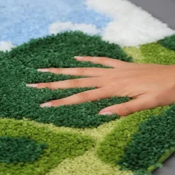 Flocked Moss Bath Rug - Soft Green Bathroom Mat