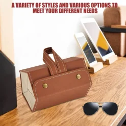 Folding Leather Eyeglasses Case - Travel Organizer Holder