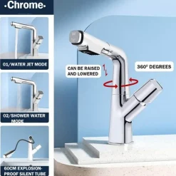 Futuristic Rotating Pull-Out Kitchen Faucet - Modern European Design