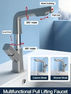 Futuristic Rotating Pull-Out Kitchen Faucet - Modern European Design