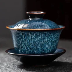 Gaiwan-Teeservice aus Porzellan – handgezeichnete blaue Sterntassen