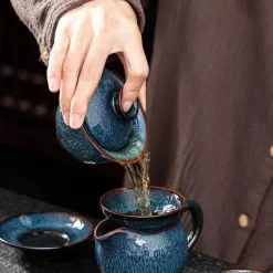 Gaiwan-Teeservice aus Porzellan – handgezeichnete blaue Sterntassen